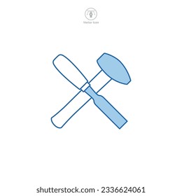 carpentry woodword mechanic hammer chisel cross icon symbol vector illustration isolated on white background