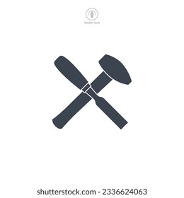 carpentry woodword mechanic hammer chisel cross icon symbol vector illustration isolated on white background