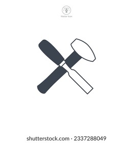 carpentry woodword mechanic hammer chisel cross icon symbol vector illustration isolated on white background