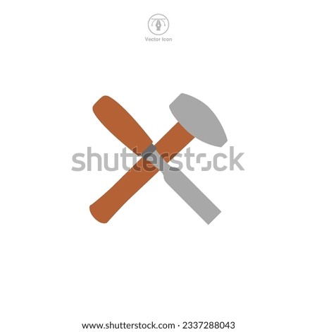 carpentry woodword mechanic hammer chisel cross icon symbol vector illustration isolated on white background