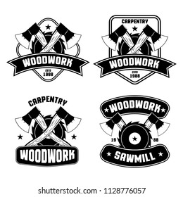 Carpentry woodwork logos and bages.