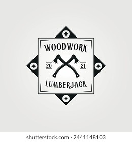 carpentry woodwork, lumberjack logo vintage illustration design