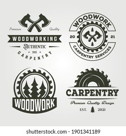 carpentry woodworker set logo vintage vector symbol illustration design