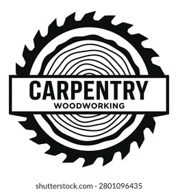 Carpentry woodworking logo with saw blade and tree trunk crosssection design icon