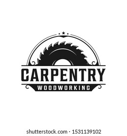 Carpentry, woodworking retro vintage logo design. Sawmill / saw logo