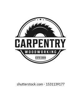 Carpentry, woodworking retro vintage logo design. Sawmill / saw logo