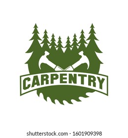 Carpentry, woodworking retro vintage logo design vector illustration