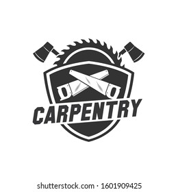 Carpentry, woodworking retro vintage logo design vector illustration