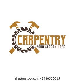 Carpentry, woodworking retro vintage logo design  template
