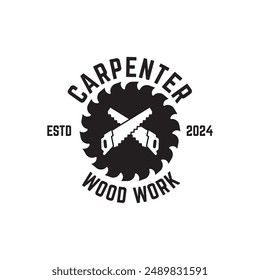 Carpentry, woodworking retro vintage vector logo design.
