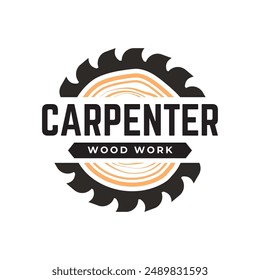Carpentry, woodworking retro vintage vector logo design.