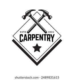 Carpentry, woodworking retro vintage vector logo design.