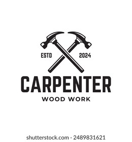 Carpentry, woodworking retro vintage vector logo design.