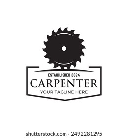 Carpentry, woodworking retro vintage vector logo design.