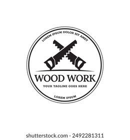 Carpentry, woodworking retro vintage vector logo design.