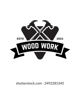 Carpentry, woodworking retro vintage vector logo design.