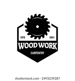 Carpentry, woodworking retro vintage vector logo design.