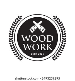 Carpentry, woodworking retro vintage vector logo design.