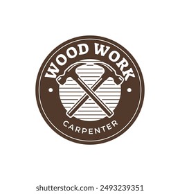 Carpentry, woodworking retro vintage vector logo design.