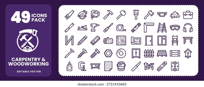 Iconos de herramientas de carpintería y carpintería para diseño de construcción