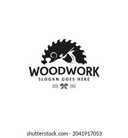 Carpentry, Woodworking vintage logo design. Wood plane logo