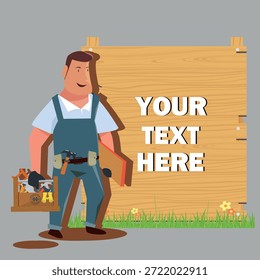 Carpentry Work Banner with Carpenter Icon