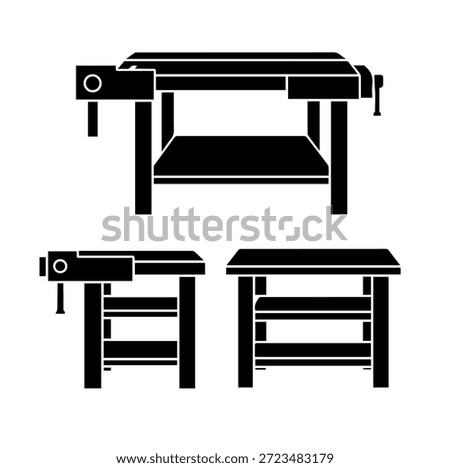 Carpentry Workbench Silhouettes with Vise for Woodworking Studio and DIY Projects