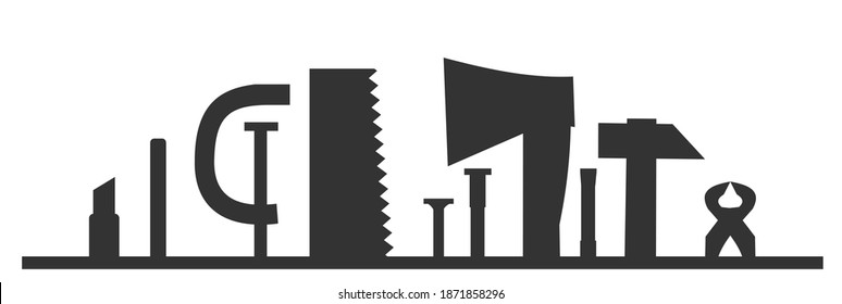 Carpentry works. Any kind of repair. Handyman services logo. A carpenter. Monochrome black silhouette. Home repairs. Shop of joinery. Wood foreman. Isolated.