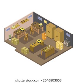 Carpentry workshop isometric on white background