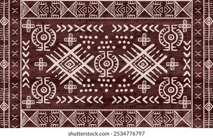 Alfombra de tela de barro africano patrón bohemio de tela tribal, Elementos geométricos, zigzag, diseño tribal, Ilustración vectorial, patrón bogolan de tela de barro americano, diseño de patrón azteca tribal para textiles, alfombra.