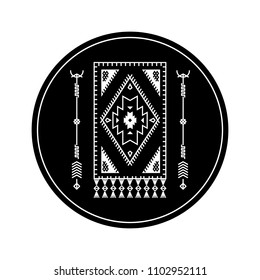 Carpet and arrows. Black circle. Design element based on American Indian tribal art. For tattoos, logos and other of your creativity. Stock vector.