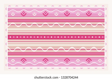 Carpet border frame pattern. Colorful rug with geometric ornament. 