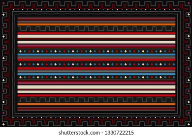 Carpet border frame pattern. Colorful rug with geometric ornament. 