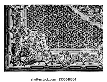 Tapete é um design britânico, Tem uma borda que é ricamente projetado, vintage desenho de linha ou gravura ilustração.