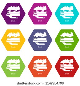 Carpet brush icons 9 set coloful isolated on white for web