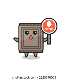 carpet character illustration holding a stop sign , cute design