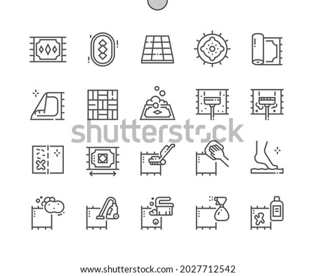 Carpet cleaning. Before and after. Stain remover. Wash and vacuum carpet. Cleaning service. Pixel Perfect Vector Thin Line Icons. Simple Minimal Pictogram