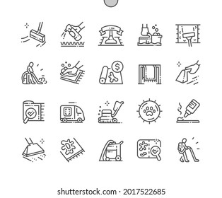 Carpet Cleaning. Detergent. Best Quality Cleaning. Special Stain Remover. Industrial Vacuum. Pixel Perfect Vector Thin Line Icons. Simple Minimal Pictogram