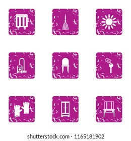 Carpet cleaning icons set. Grunge set of 9 carpet cleaning vector icons for web isolated on white background