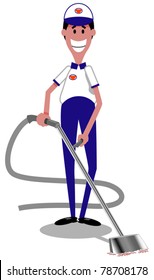 carpet cleaning worker with carpet cleaner