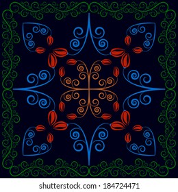 carpet with colored flowers and leaves on dark green background 