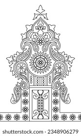 Carpet components. black stripes. rug Oriental ornament with floral motifs. Indian design element for henna tattoo, adult coloring book, greeting card, wedding invitation or spa beauty flyer.
