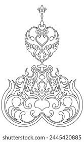 Componentes de alfombra. rayas negras. Alfombra Ornamento oriental con motivos florales. Elemento de diseño indio para tatuaje de henna, libro para colorear para adultos, tarjeta de felicitación, invitación de boda o volante de belleza de spa.