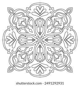 Carpet components. black stripes. rug Oriental ornament with floral motifs. Indian design element for henna tattoo, adult coloring book, greeting card, wedding invitation or spa beauty flyer.