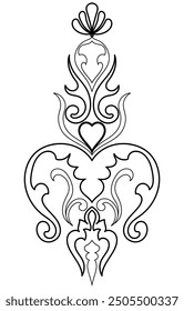 Teppichbauteile. schwarze Streifen. Teppich Orientalisches Ornament mit floralen Motiven. Indisches Design-Element für Henna-Tattoo, Malbuch für Erwachsene, Grußkarte, Hochzeitseinladung oder Wellness-Beauty-Flyer.