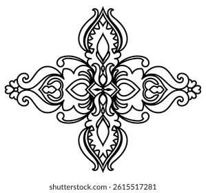Carpet components. black stripes. rug Oriental ornament with floral motifs. Indian design element for henna tattoo, adult coloring book, greeting card, wedding invitation or spa beauty flyer.