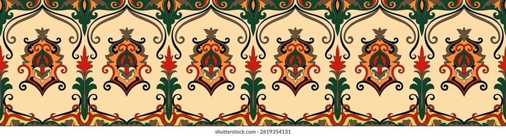 Carpet composition border, tribal fabric pattern, Persian carpet