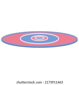 Carpet or cozy mat cartoon floor decoration interior. Round rug or roll cloth rag fabric vector illustration. Indoor room decorative fabric element. Flooring ornament isolated icon and doormat