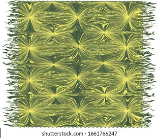 Alfombra con motivos ondulados decorativos y franco de color amarillo, verde aislado en blanco