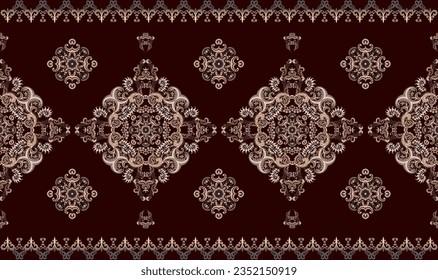 Carpet design texture persian and tebriz rugs design print fabric design. Patterned carpet with a border frame.